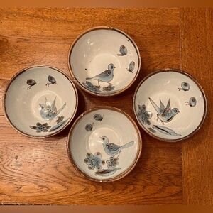 4 KEN EDWARDS Tonala Mexican Pottery Bird Flower Butterfly Cereal Bowls 6”